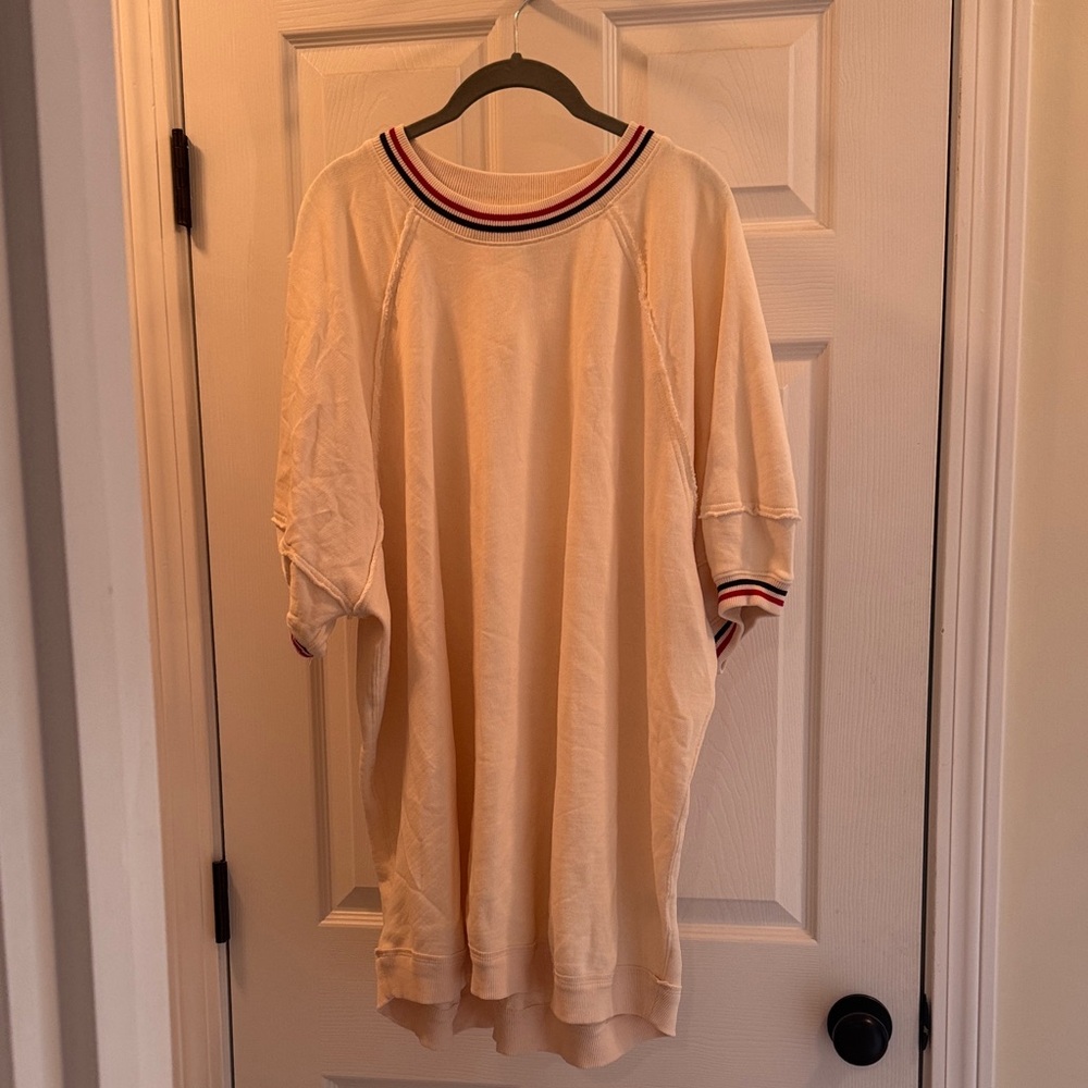 We The Free Cream Jersey Top with Red and Blue Trim